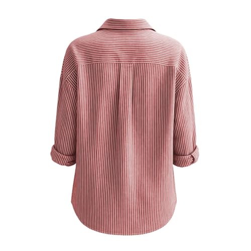 Striped Shirt Women Long Sleeve Summer Fall Tops Red X-Large — view 4