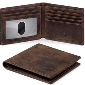 RUNBOX Genuine Leather Bifold Wallet for Men – RFID Blocking Slim Wallet with 9 Card Slots, 1 ID Window & Bill Compartment – Gift Box Packaging