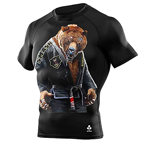 CHOO Men's Sun Protection Swim Shirt UPF 50+ Skins Tee for Surfing Casual Running, Bear, Large