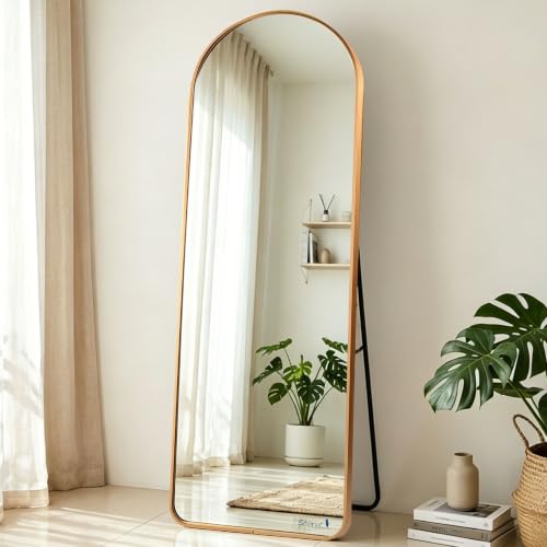 Image of Story@Home Arch Mirror Full Length - 5.25 Feet | Aesthetic Full Size Mirror for Bedroom with Stand Thin Frame Aluminium | Vertical Hanging Display for Living Room, Dressing - Gold