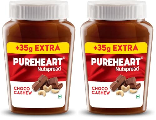 Image of PUREHEART Nut Spread Choco Cashew (350 +35 gm Extra) | Nutty, Smooth and Creamy Chocolate Cashew Spread for Breakfast - No. 1 Exporter of Roasted Nuts (Pack of 2)