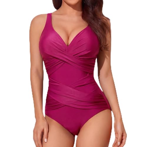 Image of Smismivo Tummy Control Swimsuits for Women Slimming One Piece Bathing Suit Retro Ruched Push Up Vintage Padded Swimwear