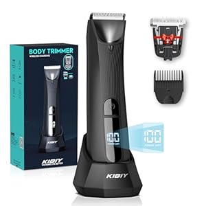 Body Hair Trimmer Men, Hair Trimmer for Men with 2 Ceramic Blade Heads with LED Light & Display, Body Groomer IPX7 Waterproof for Wet/Dry Use