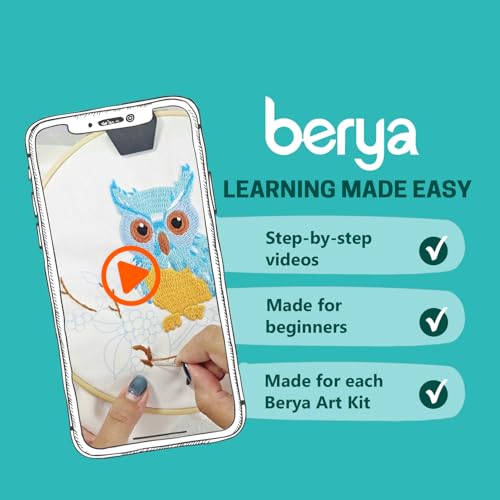 Image of BERYA Owl Embroidery Kit, Embroidery Kit for Adult, Owl Pattern Practice Kit, Including Video Step by Step Instructions, Embroidery Hoop, Cloth, Needles and Thread for DIY Craft Lover (BEO011)