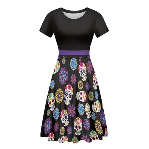 Image of HUGS IDEA Womens Puffy Swing Midi Dress Round Neck Short Sleeve Party A-Line Dresses