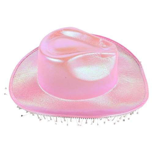 Chapeau de cowgirl rose avec franges scintillantes de fête