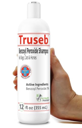 Truseb Clinically Medicated Benzoyl Peroxide 3% Shampoo for Dogs Cats Horses - Helps Relieve Folliculitis Dandruff Oily & Flaky Red Itchy SkinDeep Cleansing & Deodoriz-Passion Fruit Scent-12 oz