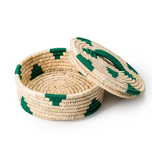 Image of Handmade Sabai Grass Box for Roti /Chapati /Paratha /Dry Fruits | Kitchen Decor Cum Utility (Green Triangle) | 23 * 23 * 8 cm