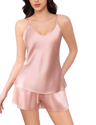 Image of THXSILK Silk Women's Pajama 2 Piece Set 6A+ Grade 100% Mulberry Silk Nightgown Soft Luxury V Neck Cami Shorts Sets Sleepwear