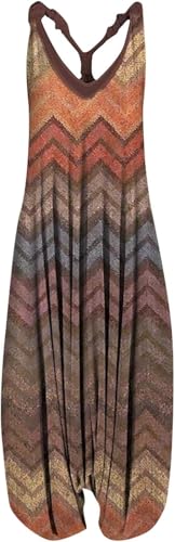 Damen Sommer ärmellos bedruckte Hosen Damen Jumpsuit Böhmische lose Retro Jumpsuit(yellow.M)