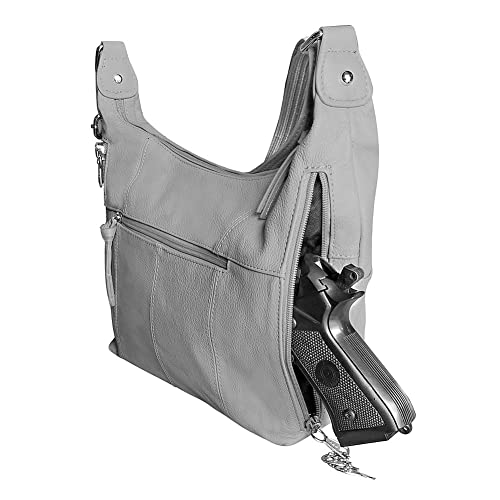 Roma Leathers Concealment Purse - Premium Cowhide Leather - Grey - Studded - Dual Gun Entry - Adjustable Shoulder Strap - Designed in USA - 30 Day Manufacture Warranty3