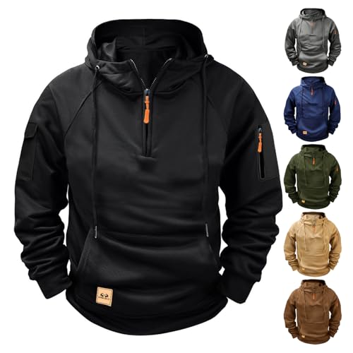 Hoodies for Men Quarter Zip Tactical Hoodie Long Sleeve Hooded Sweatshirt Fleece Pullover Athletic Hoodies with Pockets