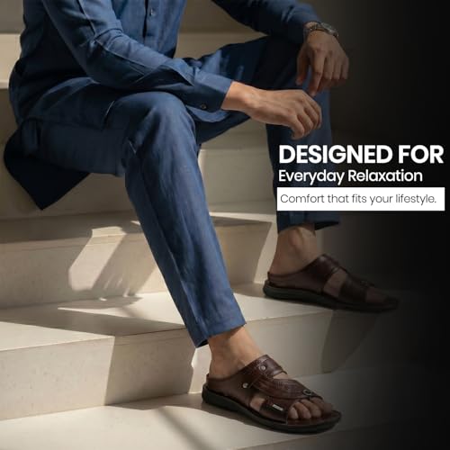 Image of Poddar PU Slippers for Men | Premium Daily Use Footwear | Comfortable Soft Sole Anti-Skid Sandals | Stylish Lightweight Casual Chappal for Office, Home & Outdoor Use