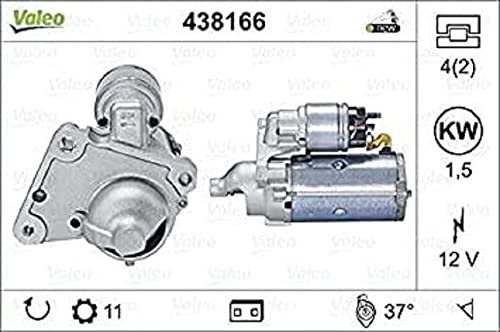 VALEO-438166-Motor de arranque- Potencia nominal: 1,5 kW - Stop & Start: NO - Número de dientes: 11 dientes - Tensión: 12 V - Sentido de rotación: CLOCKWISE