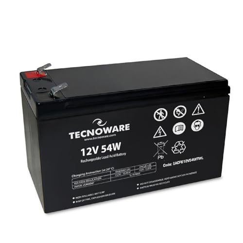 Tecnoware Batteria Ermetica Al Piombo 12 V Capacità 54 W - Per Ups, Sistemi Di Videosorveglianza E Allarme - Attacco Faston 6.3 Mm - Dimensioni 15,1 X