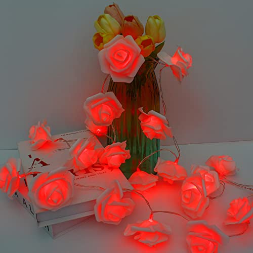 Vipmoon Red Valentine's Day Led Rose Flower String Lights, 6.6Ft 20Led Battery Operated Valentine String Lights For Valentine's Day Wedding Gardens Party Christmas Decoration #TOP4