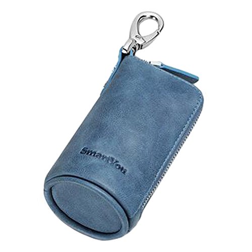 Pure Color Leather Key Case Key Chain Bag Zipper Case Wallet Car Key Holder, Blue