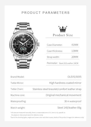 Image of OLEVS Automatic Men Watch Self Winding Mechanical Luxury Dress Moon Phase Stainless Steel Waterproof Luminous Calendar Wrist Watch