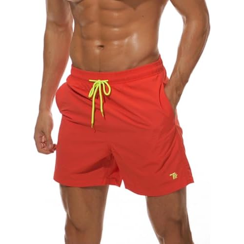 OAHOO Herren Badeshorts (1 Stück) Badehose mit Mesh-Futter und Taschen - Orange 4XL 3 donhobo Badeshorts für Herren Schnelltrocknend Schwimmhose Badehose Jungen Strand Surf Freizeit Schwimmen Laufen Board Shorts (Orange, L)