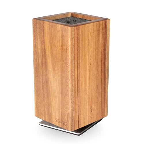 Moritz & Moritz Messerblock Akazie drehbar 360° – Messerhalter Magnetisch mit Drehfuß & herausnehmbarem Borsteneinsatz – flexibler Messerständer für Küche –...