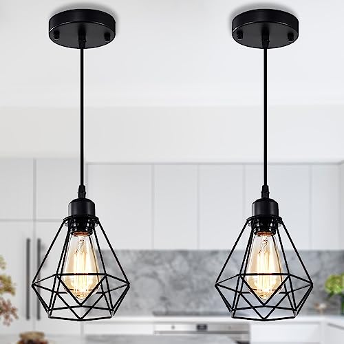 COTTAGE LIFE Black Pendant Light Fixtures 2 Pack Industrial Pendant
