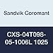 Sandvik Coromant CXS-04T098-05-1006L 1025 Carbide Insert with a Locating Pin for Exact Location in the Holder Reduces Indexing Time and Guarantees Being on Center, CXS-xxT098..R/L Tool Style, 0.002" Radius