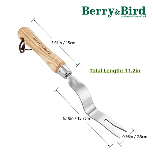 Berry&Bird Hand Weeder Tool, Stainless Steel Gardening Weed Puller, 12.1\" Manual Weeding Removal Cutter Tool with Ash Wood Handle for Planting, Weeding, Flower & Vegetable Care in Garden Lawn Yard