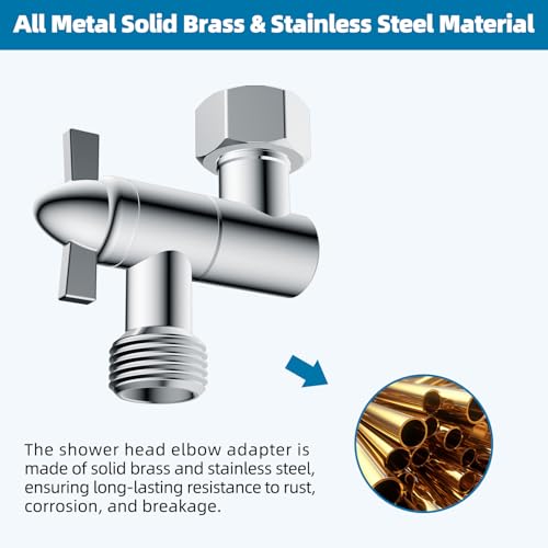 Hibbent All Metal Shower Head Elbow Adapter, 360 ° Adjustable Swivel Brass Showerhead Adapter for Fixed and Rain Showerhead, Stainless Steel Wall Mounted Shower Connector, Chrome - image 3