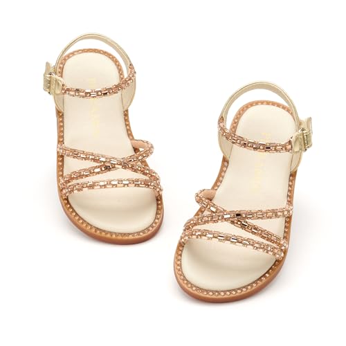 Image of PHIRAMIN Toddler Girl Sandals - Flower Girl Dress Shoes Open Toe Little Kid Flats