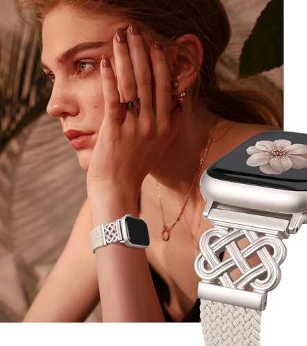 Image of TOYOUTHS Braided Magnetic Band Compatible with Apple Watch Bands 38 /40 /41 /42 /44 /45 /46 /49mm Women Men, Dressy Celtic Metal Stretchy Elastic Strap for iWatch Series 11 10 9 8 7 6 5 4 SE /Ultra 3 2 1