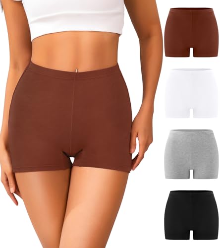 J-pone Boy Shorts Underwear for Women High Waisted Cotton Boxer Shorts Anti Chafing Full Coverage Boyshort Briefs Womens Underwear Multipack, Size L