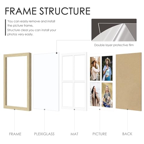 Image of DUENPY 12x16 Picture Frame 5x7 Collage Picture Frame Displays Four 5x7 inch Photos or 12x16 (Without Mat) for Available Horizontal Wall Mounting Display and Vertical Wood Color