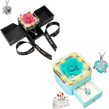 Lebana Preserved Real Rose with Heart I Love You Necklace -Eternal Flowers Rose Birthday Gifts for Women Her Mom Wife Girlfriend Grandma