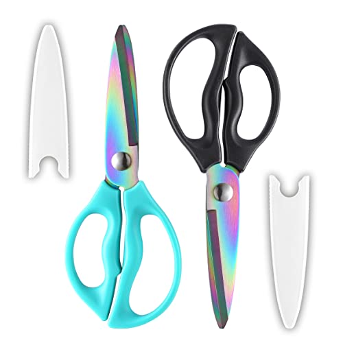 McHome MHS12 Kitchen Scissors with Sheath, 2-Pack 9' Rainbow Titanium Heavy Duty Cooking Scissors, Stainless Steel Meat Cutting Shears, Dishwasher Safe for Chicken, Seafood, Herbs