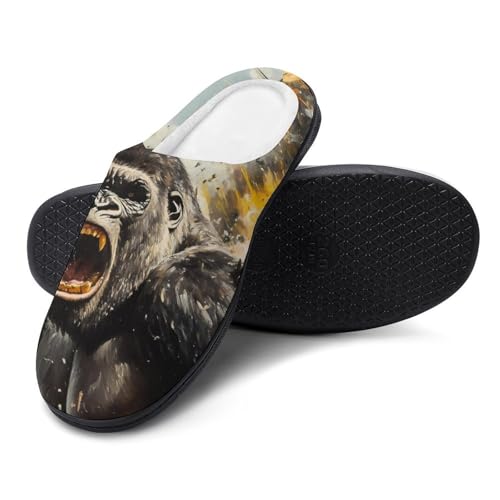 Gorillas War Fighter Jets Women's Cotton Slippers Indoor Outdoor Slip-on Warm House Shoes with Anti-Skid Rubber Sole4