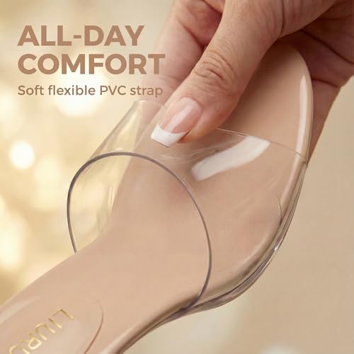 Image of LIURUIJIA Clear Heels For Women Sexy Slip On Open Toe High Heeled Dressy Sandals Comfortable Strappy Mules