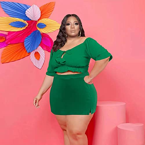 Image of Women Plus Size Skirt Two Piece Outfit Short Sleeve Off The Shoulder Crop Top shorts Dress Suit Set