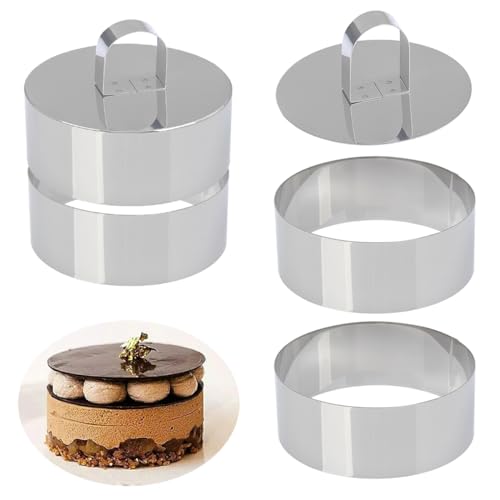 4 Emporte-pièces Ronds avec 2 Poussoir,Moule à Gâteau 10,5cm Cercle à Patisserie en Acier...