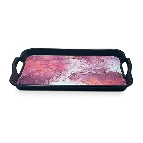 Image of SUPERWARE | Food Grade Melamine | Serving Tray Set - Handy Tray Cloud Pinky Black Base (2 nos.) | Serveware, Tableware, Stain Free, Glazed Finish
