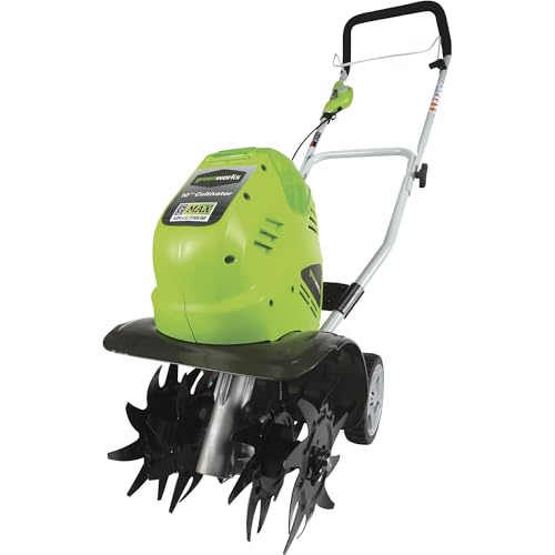 Greenworks 40V 10" Cordless Tiller / Cultivator, 4.0Ah Battery and Charger Included, Green