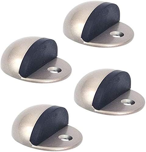 CG PLUS Tope de puerta de piso de níquel satinado con almohadilla de goma, tapón de puerta en forma de semicírculo, acero inoxidable para proteger