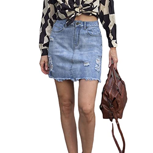Women's Denim Skirt Summer Women's A-line Skirt Denim Skirt Ripped Fringed Skirt Summer