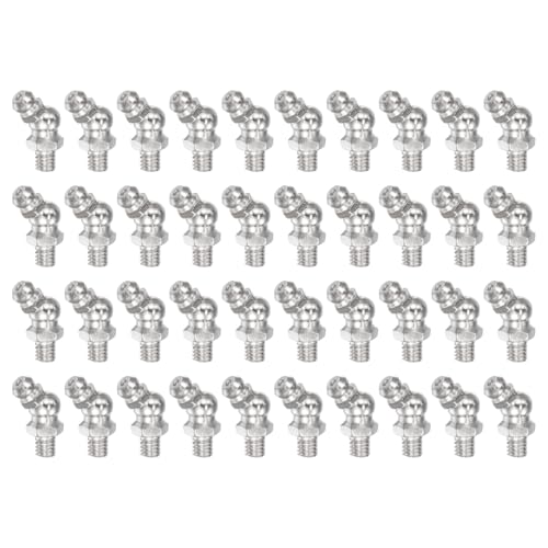 Image of uxcell Nickel-Plated Iron 45 Degree Grease Fitting M6 x 1mm Thread Hydraulic Grease Fitting Accessories, 40Pcs