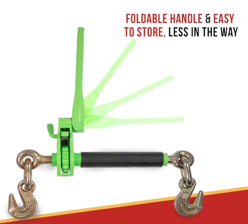 Image of Mytee Products (6 Pack) 1 /2 inch - 5 /8 inch Hi-Viz Green Heavy Duty Folding Handle Ratchet Load Binder w /Grab Hook 18,100 lbs WLL | Tie Down Hauling Chain Binders for Flatbed Truck Trailer