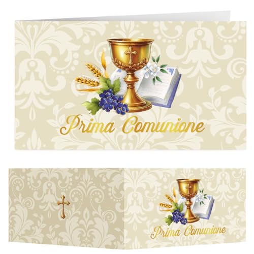 50pz Bigliettini Bomboniere Comunione Ragazzo Ragazza, Biglietti per Confetti Prima comunione, Colore Oro