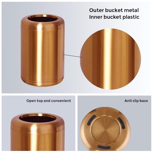 Image of 2.6 Gallon /10L Rose Gold Bathroom Trash Can, Mate Office Garbage Can, Open Top, Stainless Steel Waste Basket, for Bedroom, Hotel, Powder Room, Kitchen, Home (135Rose Gold)