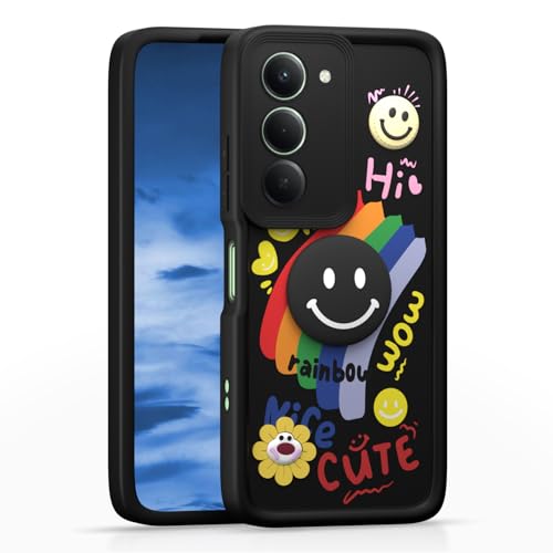 Image of Pikkme Back Cover for Redmi 15 5G | Soft Silicone| Cute Rainbow Smile & 3D Cartoon Flower Design | Shockproof Raised Camera Protection Bumper Case (Black)