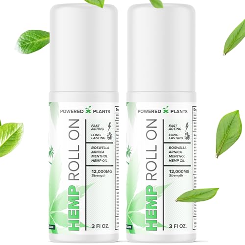 Hemp Oil Roll On - Menthol Rub with Boswellia & Arnica - 12 000mg Extra Strength Oil for Muscle Discomfort by Powered X Plants - Pack of 2 3 fl.oz.