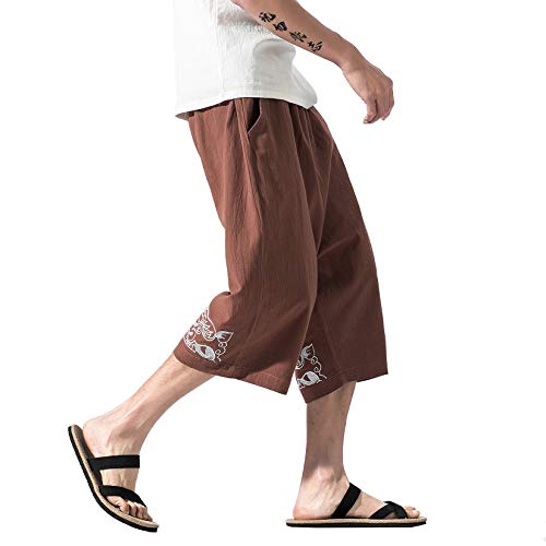 DOSLAVIDA Men's Linen Harem Capri Pants Loose Fit Yoga Beach Shorts Elastic Waist Wide Leg Baggy Cropped Trousers3