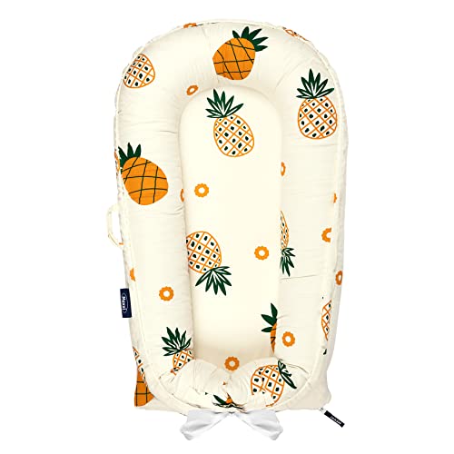 Image of Mexxi Baby Lounger for Newborn, Premium Newborn Bassinet Crib, Portable and Breathable Infant Baby Nest, Waterproof Pad Made from GOLS Certified Organic Natural Latex (Pineapples)